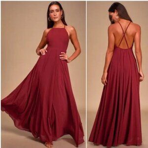 LULU'S MYTHICAL KIND OF LOVE WINE RED MAXI DRESS